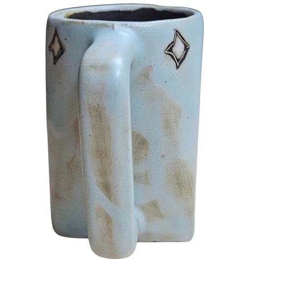 RARE Hand Made Mara Mexico Art Pottery Mug Pine Trees Stars Square Christmas - Picture 4 of 7